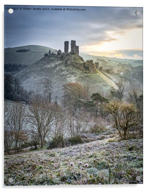 Corfe Castle Winters Morning  Acrylic by Shaun Jacobs