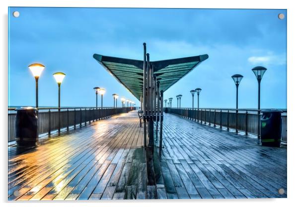 Boscombe pier rainy morning  Acrylic by Shaun Jacobs