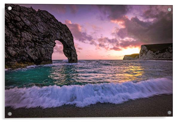  Durdle Door sunset  Acrylic by Shaun Jacobs