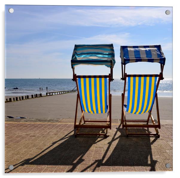 Deck chairs on the beach  Acrylic by Shaun Jacobs