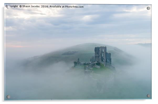 Corfe castle in the mist Acrylic by Shaun Jacobs