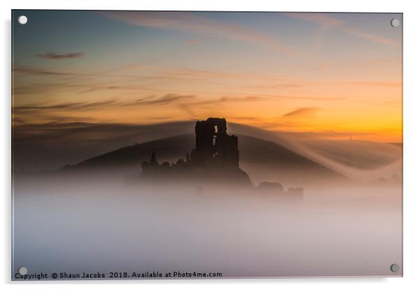 Corfe Castle on a foggy morning  Acrylic by Shaun Jacobs