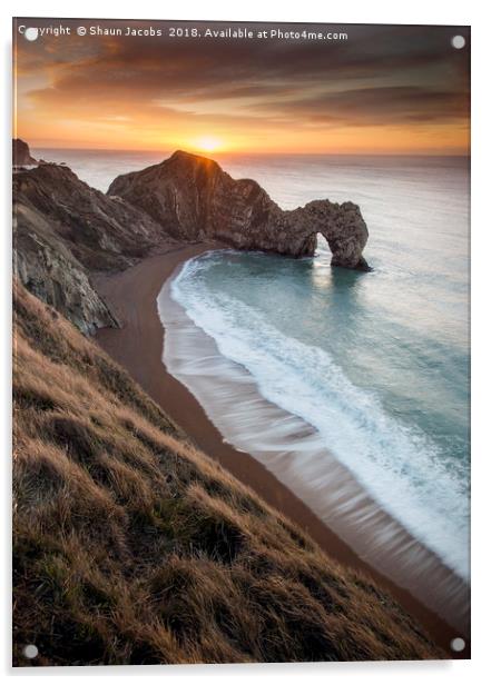 Warming Winter sunrise at Durdle Door  Acrylic by Shaun Jacobs