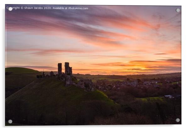 Corfe Castle morning has broken  Acrylic by Shaun Jacobs