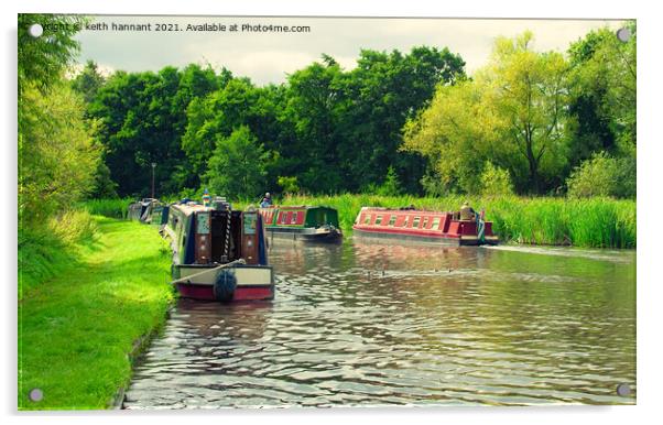  narrowboats on the staffs and worcester  canal  Acrylic by keith hannant