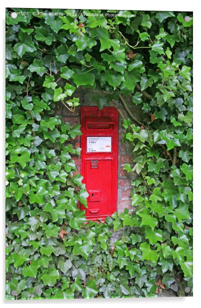 A red Victorian post box in an ivy covered wall Acrylic by John Keates
