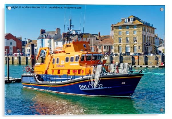 Weymouth RNLI Lifeboat "Ernest and Mabel" Acrylic by Andrew Harker