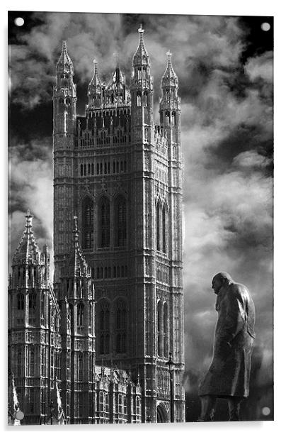  Winston Churchill and Westminster Abbey Acrylic by sylvia scotting