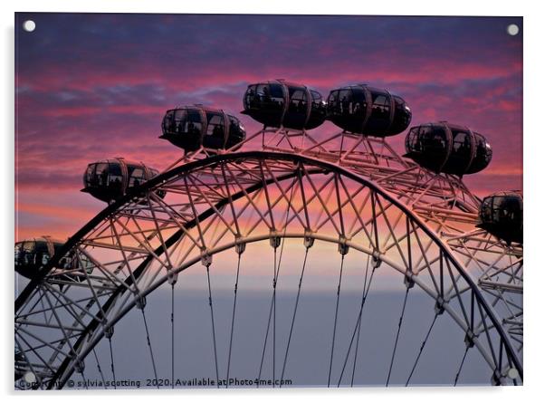 The London eye at sunset                          Acrylic by sylvia scotting