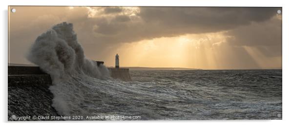 Porthcawl lighthouse in a storm Acrylic by David Stephens