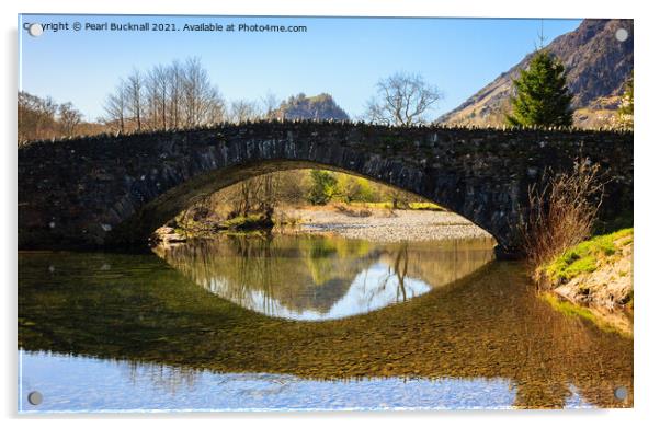 Grange Old Bridge Reflected in River Derwent Acrylic by Pearl Bucknall