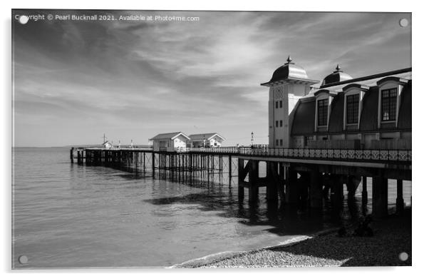 Penarth Pier South Wales Coast Black and White Acrylic by Pearl Bucknall