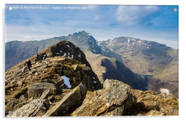 Hiking from Snowdon to Y Lliwedd Snowdonia Acrylic by Pearl Bucknall