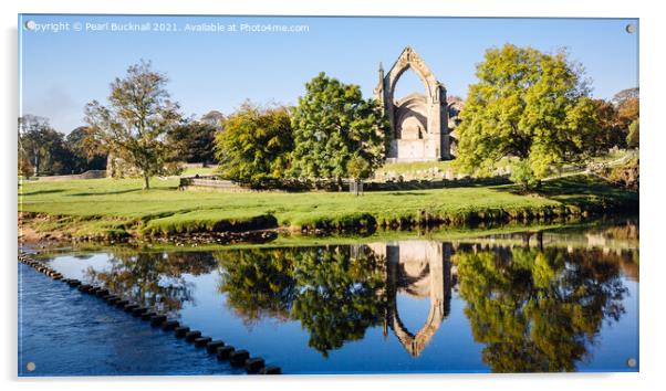 Bolton Abbey Reflections Yorkshire Dales pano Acrylic by Pearl Bucknall