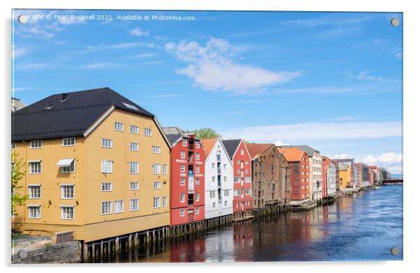 Colourful Trondheim Old Town Norway Acrylic by Pearl Bucknall