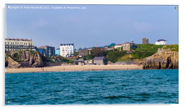 Castle Beach Tenby Pembrokeshire Wales Acrylic by Pearl Bucknall