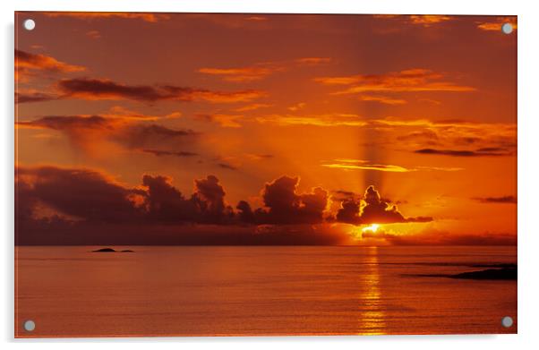 Scottish West Coast Red Sunset over Sea Scotland Acrylic by Pearl Bucknall