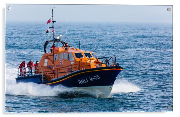 Moelfre RNLI Lifeboat at Sea off Anglesey Acrylic by Pearl Bucknall