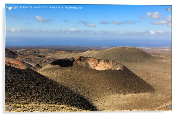 Lanzarote Fire Mountains in Volcanic Landscape Acrylic by Pearl Bucknall