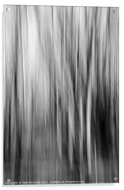 Blurred Tree Trunks Abstract Black and White Acrylic by Pearl Bucknall