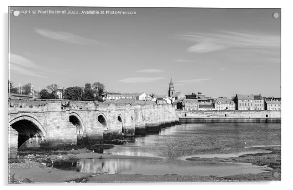 Berwick-upon-Tweed Old Bridge Black and White Acrylic by Pearl Bucknall