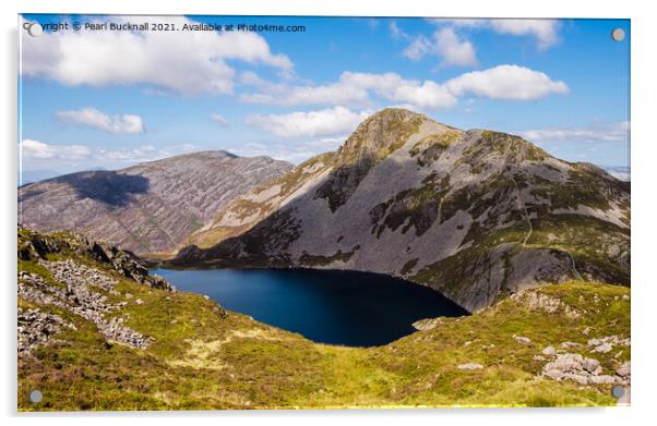 Llyn Hywel lake below Rhinog Fach Snowdonia Acrylic by Pearl Bucknall