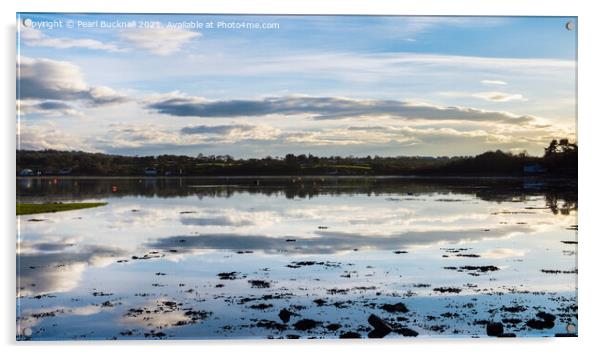 Seascape Cloud Reflections in Calm Sea Anglesey Acrylic by Pearl Bucknall