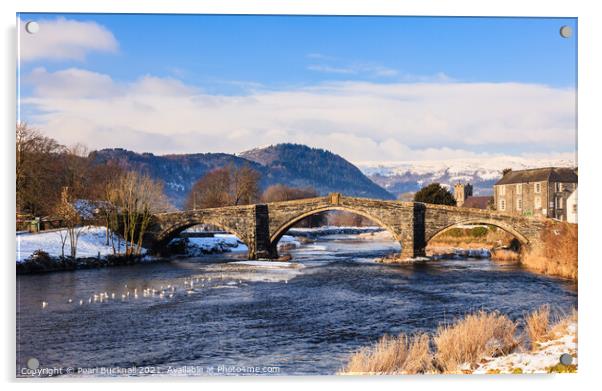 Llanrwst Bridge and Conwy River in Winter Acrylic by Pearl Bucknall