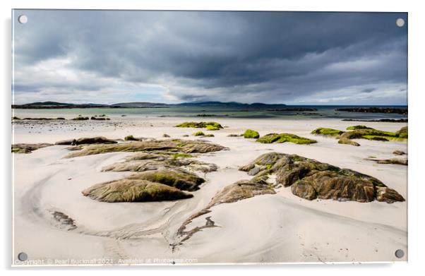 Rocks on Sandy Scottish Beach South Uist Acrylic by Pearl Bucknall