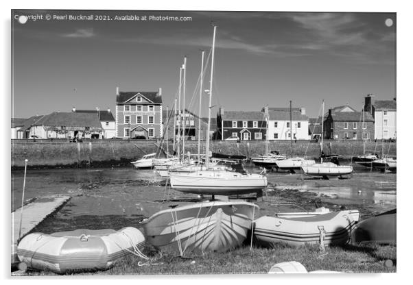 Aberaeron Wales Black and White Acrylic by Pearl Bucknall