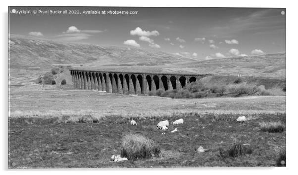 Ribblehead Viaduct Yorkshire Black and White Acrylic by Pearl Bucknall