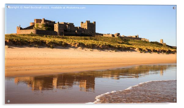Bamburgh Castle Reflected Northumberland coast Acrylic by Pearl Bucknall