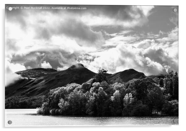 Cat Bells or Catbells Derwentwater Black and White Acrylic by Pearl Bucknall