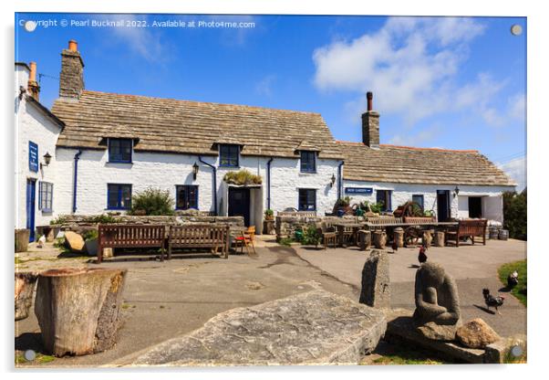 The Charming English Village Pub Dorset Acrylic by Pearl Bucknall
