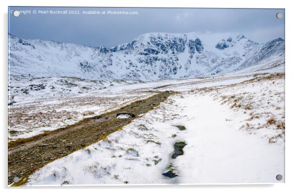 Route to Red Tarn and Helvellyn in Winter Acrylic by Pearl Bucknall