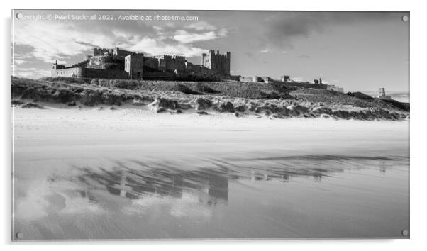 Bamburgh Castle and Beach Northumberland Mono Acrylic by Pearl Bucknall