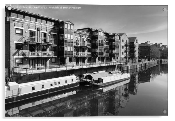 River Aire Leeds Yorkshire Black and White Acrylic by Pearl Bucknall
