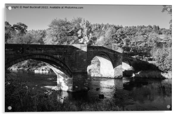 Barden Bridge River Wharfe Yorkshire Dales Mono Acrylic by Pearl Bucknall