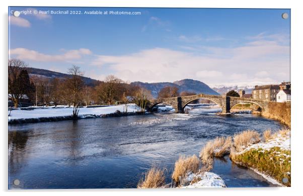 Conwy River and Llanrwst Bridge in Winter Acrylic by Pearl Bucknall