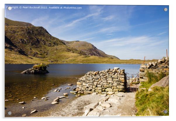 Path around Llyn Idwal Lake Snowdonia Wales Acrylic by Pearl Bucknall