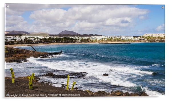 Costa Teguise Beach Lanzarote Coast  Acrylic by Pearl Bucknall