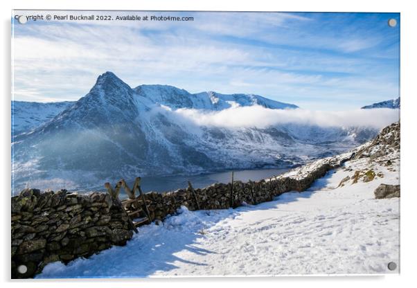 Tryfan and Ogwen Valley, Snowdonia in winter Acrylic by Pearl Bucknall