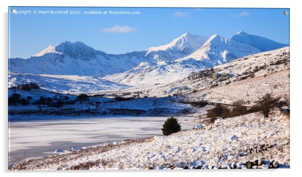 Snowdon Horseshoe in Winter Snowdonia Panorama Acrylic by Pearl Bucknall