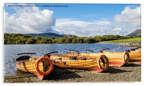 Derwentwater Boats Lake District Acrylic by Pearl Bucknall