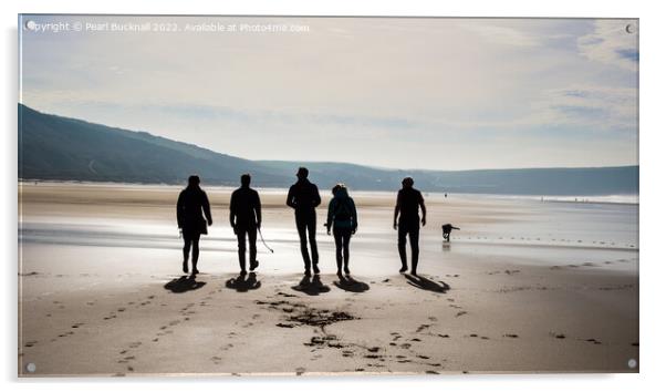 Walking the Dog on Woolacombe Beach Acrylic by Pearl Bucknall