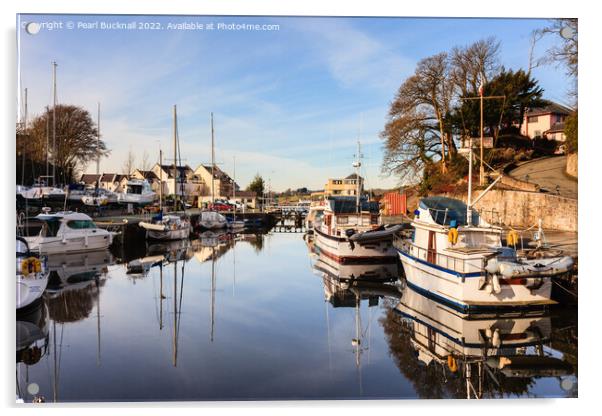 Boat Reflections in Y Felinheli or Port Dinorwic Acrylic by Pearl Bucknall