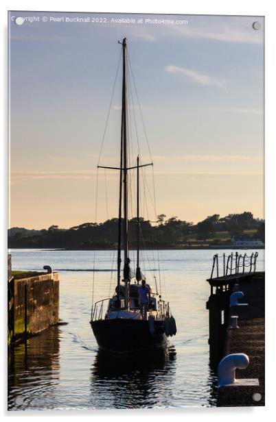 Sailing into Y Felinheli  or Port Dinorwic Acrylic by Pearl Bucknall