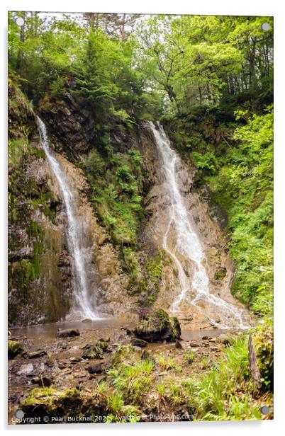 Grey Mares Tail Waterfall Llanrwst Acrylic by Pearl Bucknall