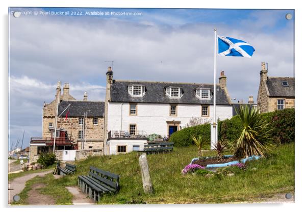Scottish Flag in Findhorn Village Scotland Acrylic by Pearl Bucknall