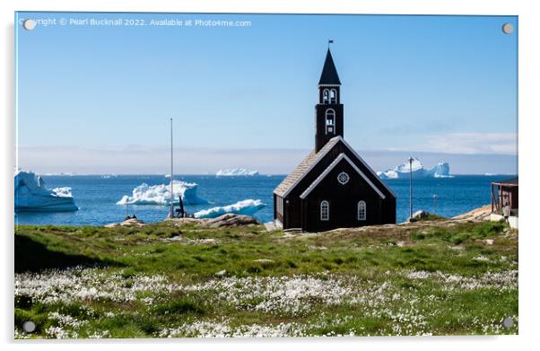 Cottongrass Ilulissat Church and Disko Bay Greenla Acrylic by Pearl Bucknall